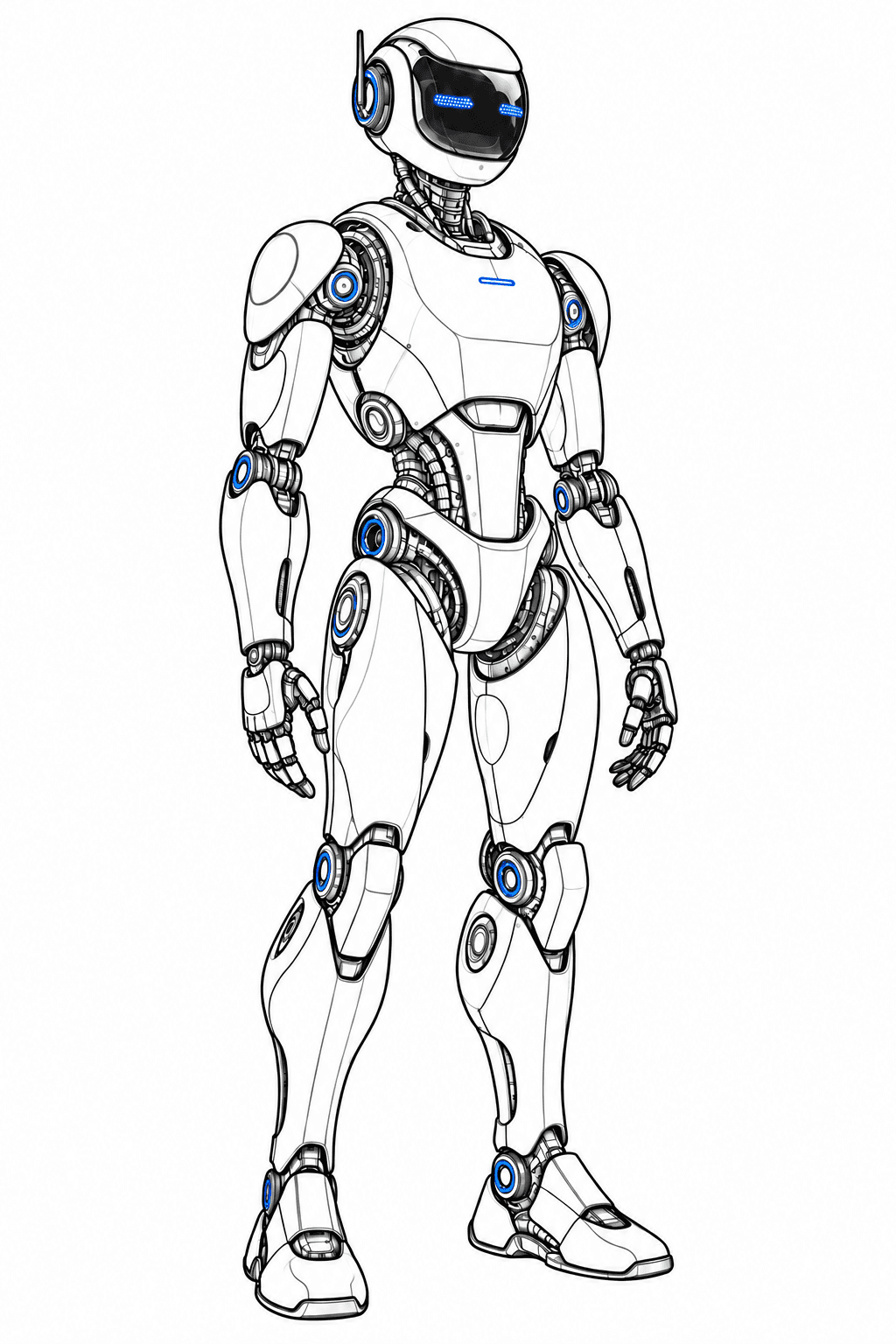 Technical line drawing of a humanoid service robot